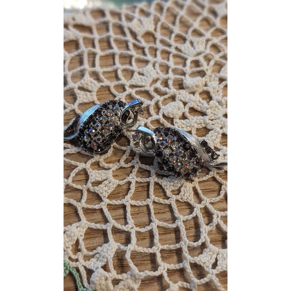 Vintage Purple and AB Crystal Silver Tone Clip On Earrings